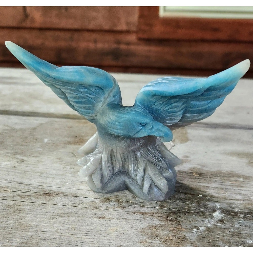 Beautiful Crystal Blue Trolleite Carved Eagle, Rare Trolleite Eagle